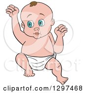 Poster, Art Print Of Cartoon Blue Eyed White Baby In A Diaper