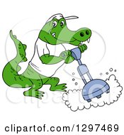 Cartoon Alligator Buffing A Floor