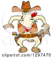 Poster, Art Print Of Cartoon Tough Western Cowboy Horse Ready To Draw Guns