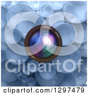 Clipart Of A 3d Camera Lens Over Blue Bubbles Or Disks Royalty Free Illustration