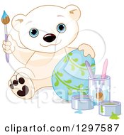 Poster, Art Print Of Cute Polar Bear Cub Painting An Easter Egg With Vines