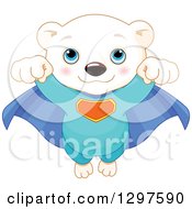 Poster, Art Print Of Cute Polar Bear Cub Super Hero Flying Forward