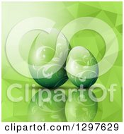 Poster, Art Print Of 3d Green Vine Patterned Easter Eggs Over A Geometric Texture