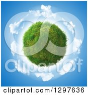 Poster, Art Print Of 3d Grass And Clover Planet Over A Circle Of Clouds In The Sky