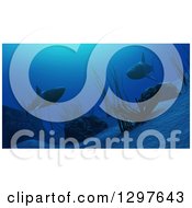 Clipart Of A 3d Ocean Floor With Sharks Royalty Free Illustration