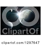 Clipart Of A 3d Starburst And Fictional Planets Royalty Free Illustration