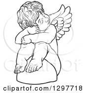 Poster, Art Print Of Black And White Sad Angel Sitting On A Rock