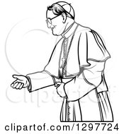 Clipart Of A Black And White Bishop Holding Out His Hand Royalty Free Vector Illustration