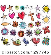 Clipart Of Sketched Dingbat Icons 2 Royalty Free Vector Illustration