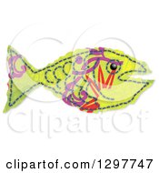 Poster, Art Print Of Green Fabric Fish With Purple And Red Markings On White