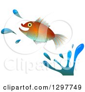 Poster, Art Print Of Leaping Fish With Water Splashes On White