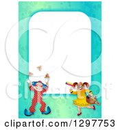 Poster, Art Print Of Border Of A Boy In A Purim Clown Costume And Girl With Mishloach Manot
