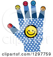 Poster, Art Print Of Blue Hand With White Polka Dots And Smiley Faces