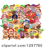 Poster, Art Print Of Crowd Of Diverse Happy Faces Of Children