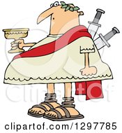 Chubby Julius Caesar Holding A Goblet With Knives Stabbed In His Back