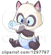 Poster, Art Print Of Cartoon Baby Kitten Wearing A Diaper And Drinking From A Bottle