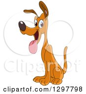 Clipart Of A Cartoon Happy Brown Dog Sitting Panting And Facing Left Royalty Free Vector Illustration