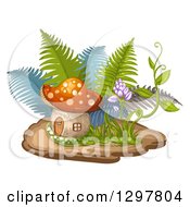 Poster, Art Print Of Mushroom House With Ferns And A Flowering Vine