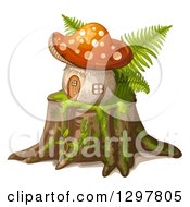Mushroom House On A Tree Stump