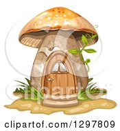 Poster, Art Print Of Mushroom House With Ferns Grass And A Vine