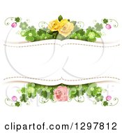 Poster, Art Print Of Floral Yellow And Pink Rose And Shamrock Clover Wedding Background With Text Space