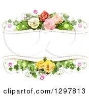 Clipart Of A Floral Rose And Shamrock Clover Wedding Background With Text Space Royalty Free Vector Illustration