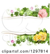 Poster, Art Print Of Floral Pink And Yellow Rose And Shamrock Clover Wedding Background With Text Space