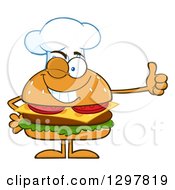 Cartoon Cheeseburger Chef Character Giving A Thumb Up