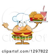 Clipart Of A Cartoon Cheeseburger Chef Character Holding Up A Tray And Gesturing Ok Royalty Free Vector Illustration by Hit Toon