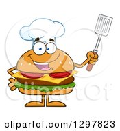 Cartoon Cheeseburger Chef Character Holding Up A Spatula