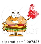 Poster, Art Print Of Cartoon Cheeseburger Character Wearing A Foam Finger