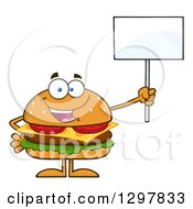 Poster, Art Print Of Cartoon Cheeseburger Character Holding Up A Blank Sign