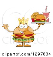 Poster, Art Print Of Cartoon Cheeseburger King Character Holding A Tray And Gesturing Ok
