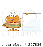 Poster, Art Print Of Cartoon Cheeseburger Character Holding A Blank Sign