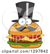 Poster, Art Print Of Cartoon Cheeseburger Character With A Mustache And Top Hat