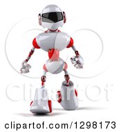 Clipart Of A 3d White And Red Robot Walking Forward Royalty Free Illustration