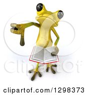 Clipart Of A 3d Light Green Frog Holding Up A Thumb Down And An Open Book Royalty Free Illustration by Julos