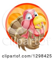 Clipart Of A Happy Turkey Bird Giving A Thumb Up And Emerging From A Circle Of Sun Rays Royalty Free Vector Illustration by AtStockIllustration