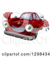 Poster, Art Print Of Happy Cartoon Red Car Character Holding A Wrench And Thumb Up