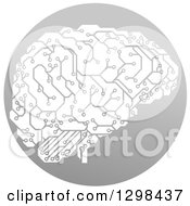 Poster, Art Print Of Circuit Board Artificial Intelligence Brain In A Gray Circle