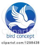 Clipart Of A Silhouetted White Dove In Flight Inside A Blue Circle Above Sample Text Royalty Free Vector Illustration by AtStockIllustration