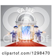 Poster, Art Print Of Vip Venue Entrance With Welcoming Friendly Doormen Red Carpet And Fame Text