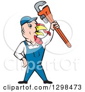 Poster, Art Print Of Cartoon Turkey Bird Plumber Worker Man Holding Up A Monkey Wrench