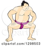 Cartoon Squatting Sumo Wrestler