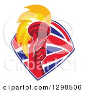 Poster, Art Print Of Red Hand Holding Up A Torch In A British Flag Shield