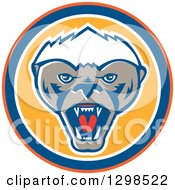 Retro Angry Honey Badger In An Orange Blue White And Yellow Circle