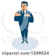 Retro White Male Secret Agent Standing With Folded Arms