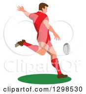 Poster, Art Print Of Retro Male Rugby Player Kicking