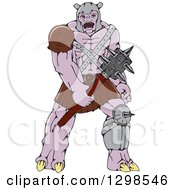 Clipart Of A Cartoon Orc Warrior With A Spiked Club Royalty Free Vector Illustration