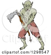 Clipart Of A Cartoon Orc Fighting With A Tomahawk Royalty Free Vector Illustration